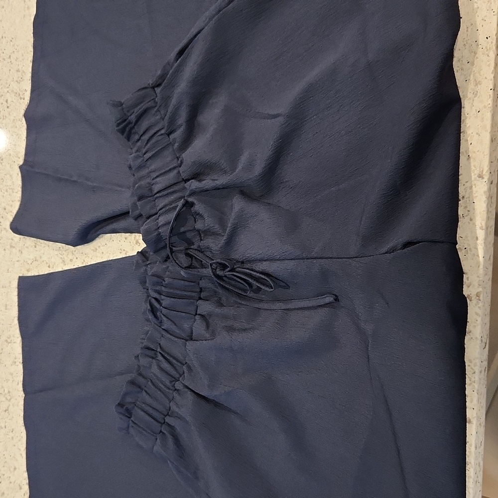 1XL Navy Blue Wide Leg Paperbag Waist Pants